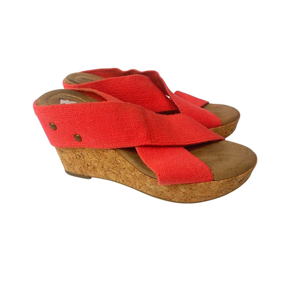 Merona Womens Coral Red Canvas Crisscross Cork Wedge Platform Sandals Size 6